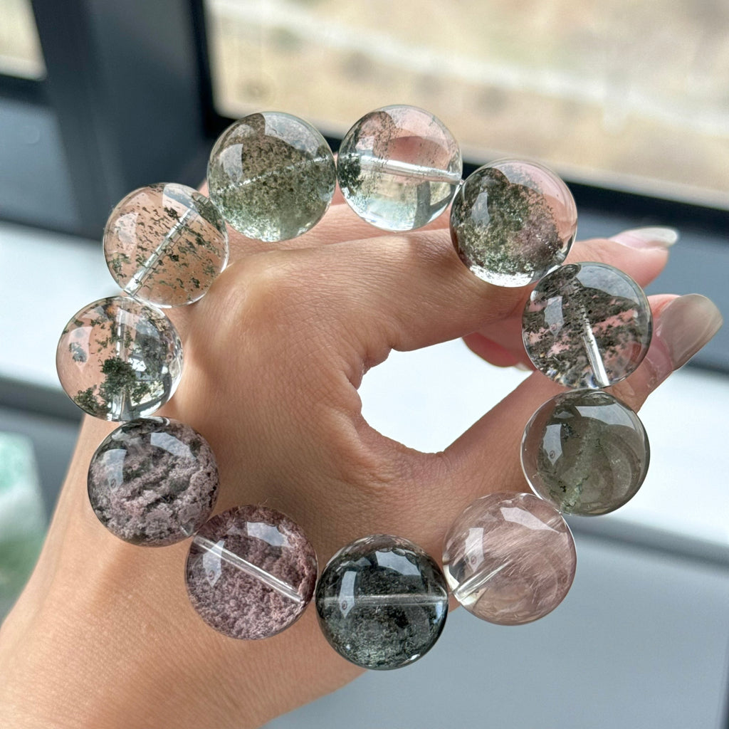 Phantom Quartz & Rabbit Hair Quartz Crystal Bracelet — quiet warmth, One of a Kind