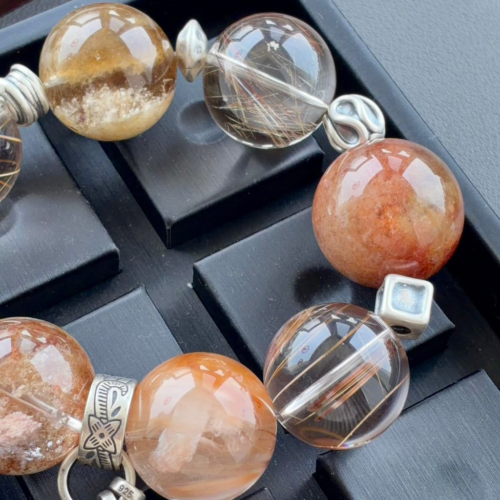 Phantom Quartz, Rabbit Hair Quartz & Rutilated Quartz Crystal Bracelet — quiet warmth, One of a Kind