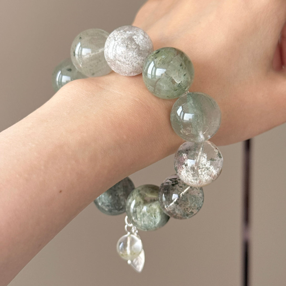 Phantom Quartz & Natural Jade Crystal Bracelet — quiet warmth, One of a Kind