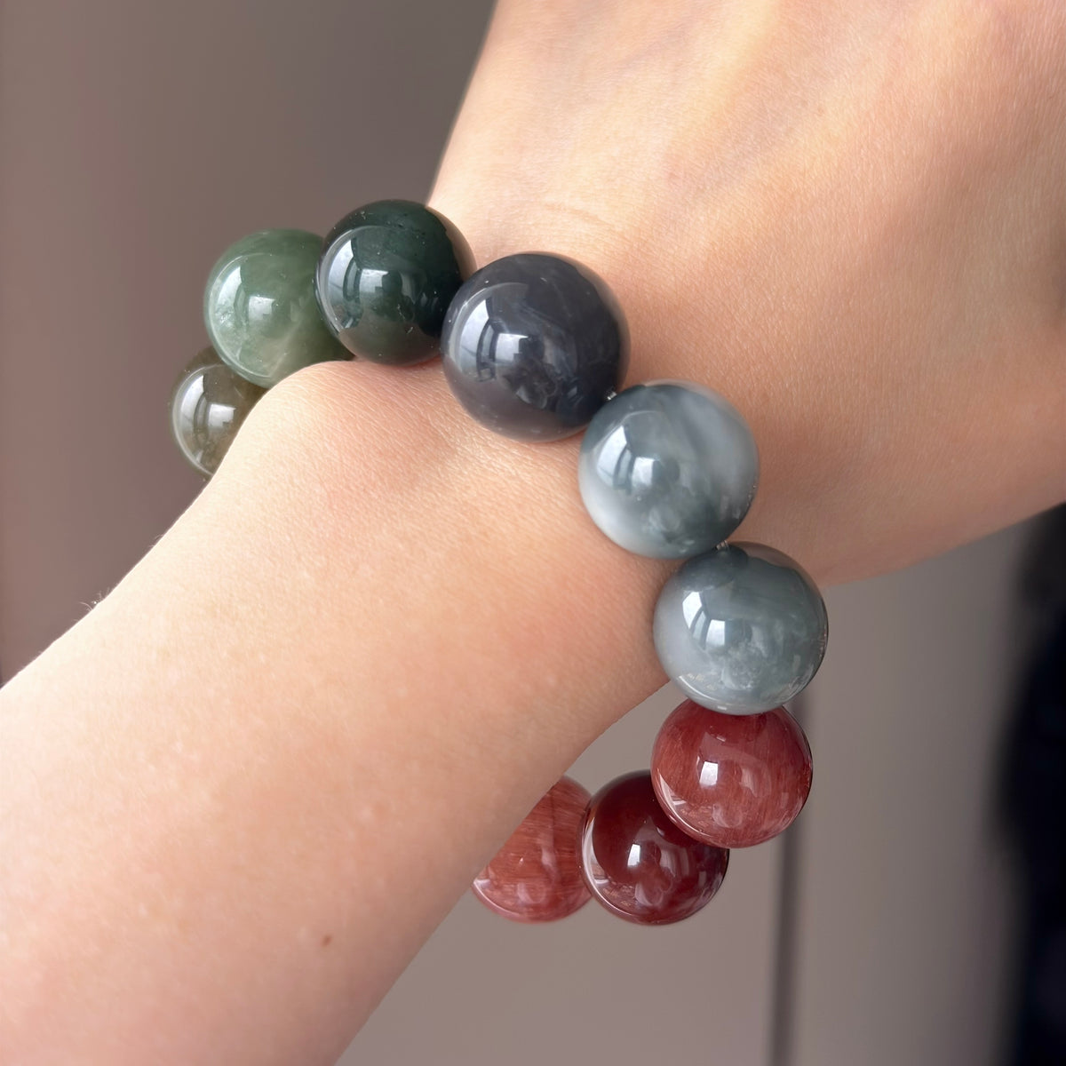 Multicolor Rabbit Hair Quartz, Rabbit Hair Quartz & Yellow Rabbit Hair Quartz Crystal Bracelet — soft radiance, One of a Kind