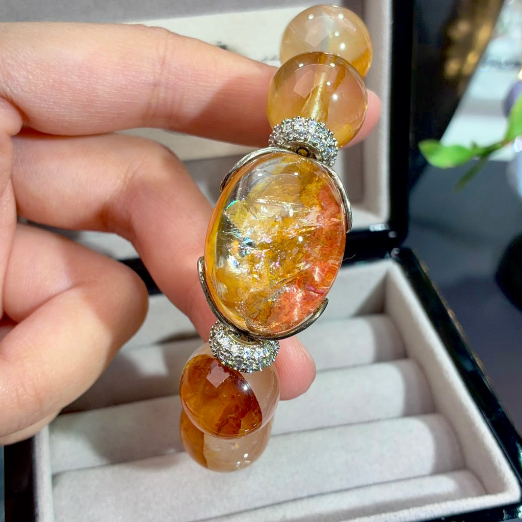 Koi Flower Agate & Yellow Flower Agate Crystal Bracelet — soft radiance, One of a Kind