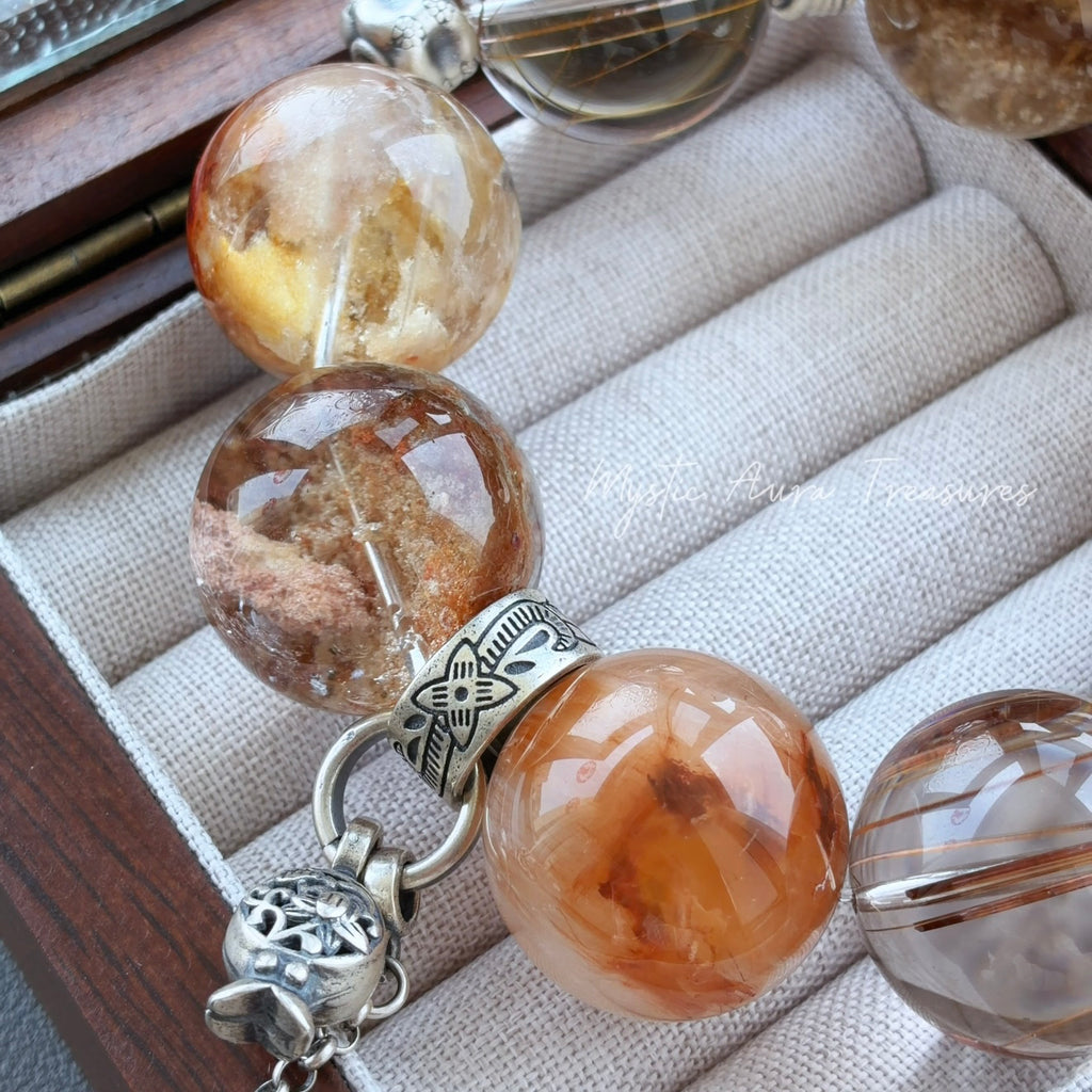 Phantom Quartz, Rabbit Hair Quartz & Rutilated Quartz Crystal Bracelet — quiet warmth, One of a Kind