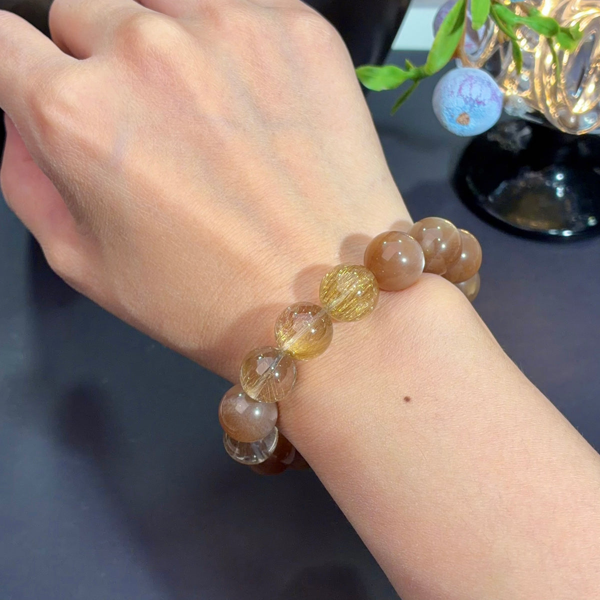 Golden Rutilated Quartz & Golden Backbone Rutile Crystal Bracelet — soft radiance, One of a Kind