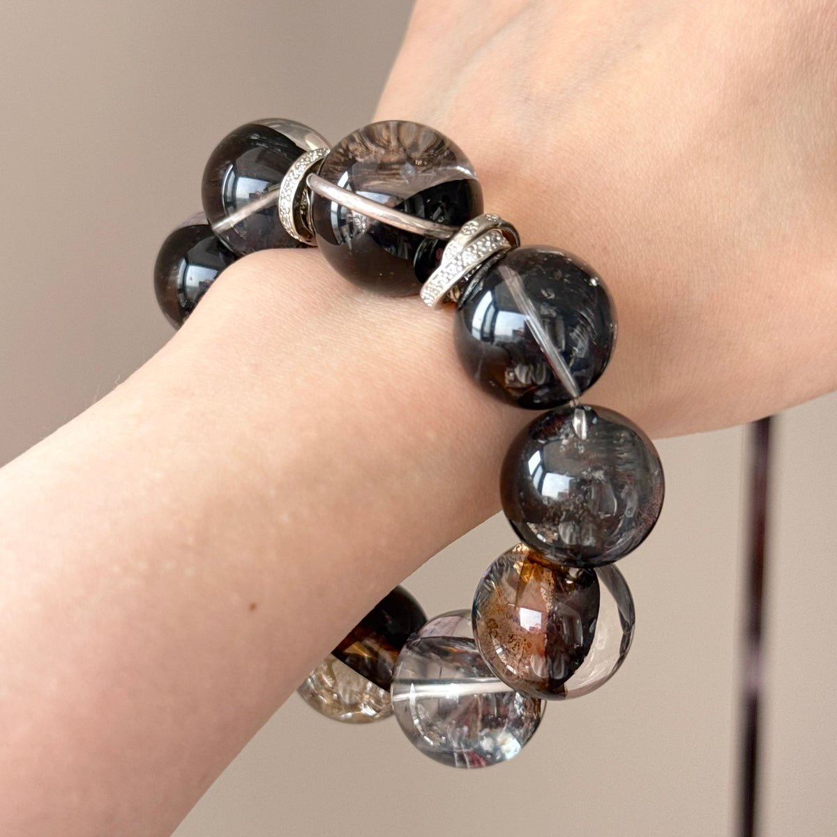 Flower Agate & Natural Jade Crystal Bracelet — natural character, One of a Kind