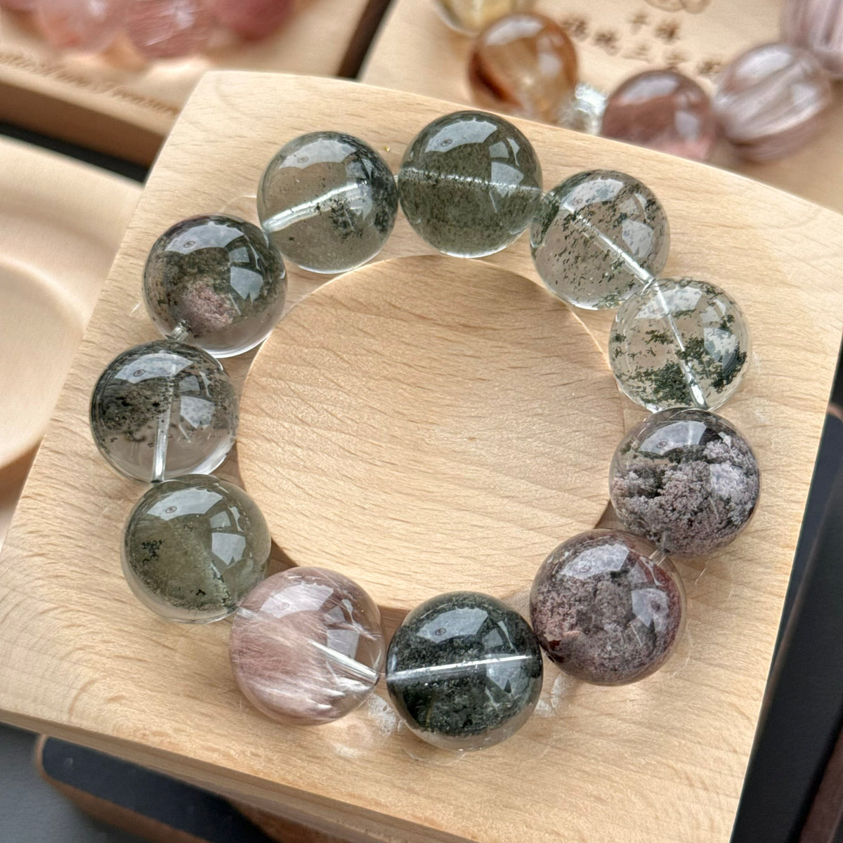 Phantom Quartz & Rabbit Hair Quartz Crystal Bracelet — quiet warmth, One of a Kind