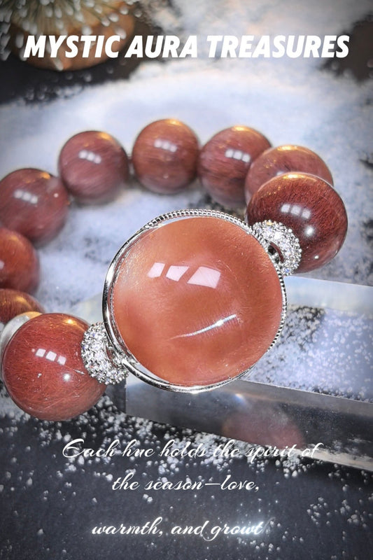 Elegant Red Rutile Quartz Crystal Bracelet with Accent Bead