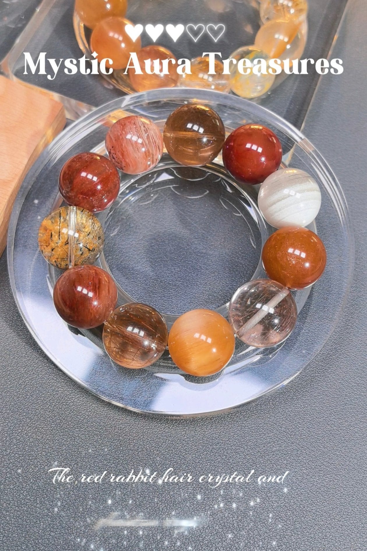 Multicolor Rabbit Hair Quartz and Phantom Quartz Natural Crystal Bracelet