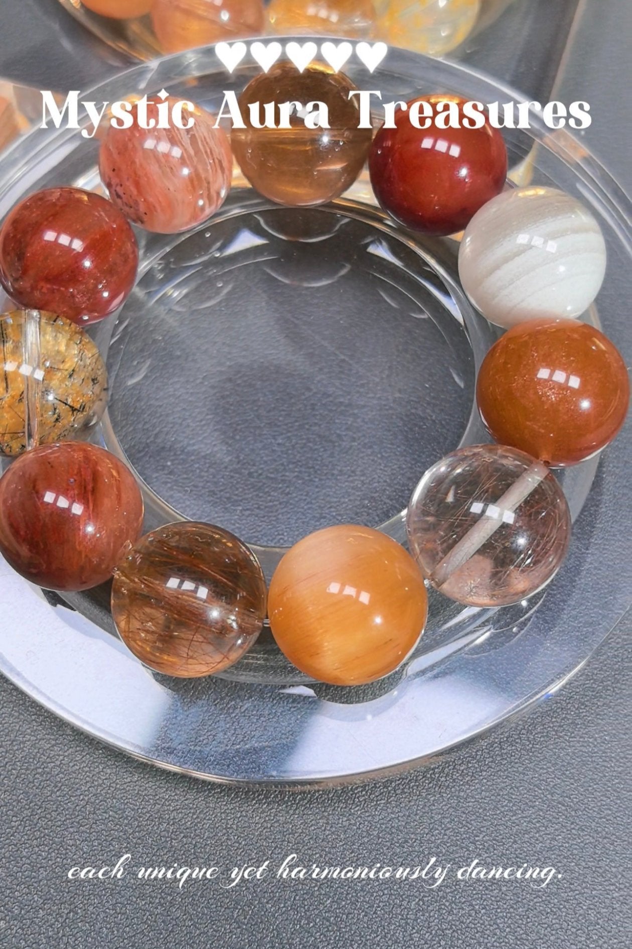 Multicolor Rabbit Hair Quartz and Phantom Quartz Natural Crystal Bracelet