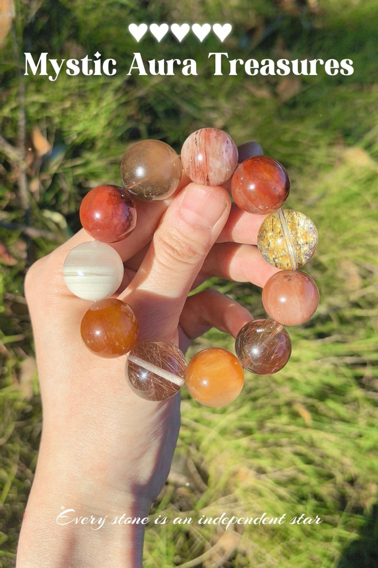 Multicolor Rabbit Hair Quartz and Phantom Quartz Natural Crystal Bracelet