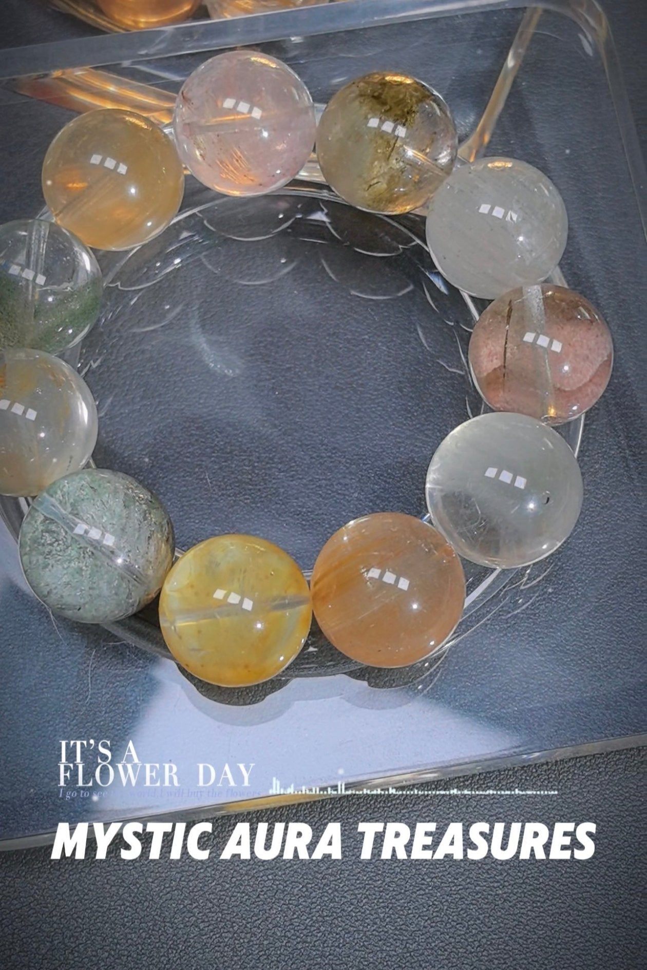 Multicolor Crystal Bracelet with Floral Quartz, Phantom Quartz, and Tourmaline