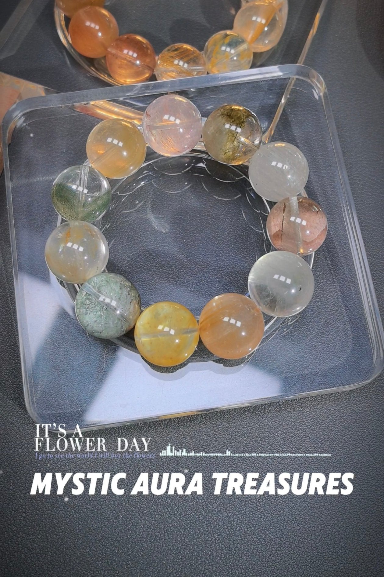 Multicolor Crystal Bracelet with Floral Quartz, Phantom Quartz, and Tourmaline