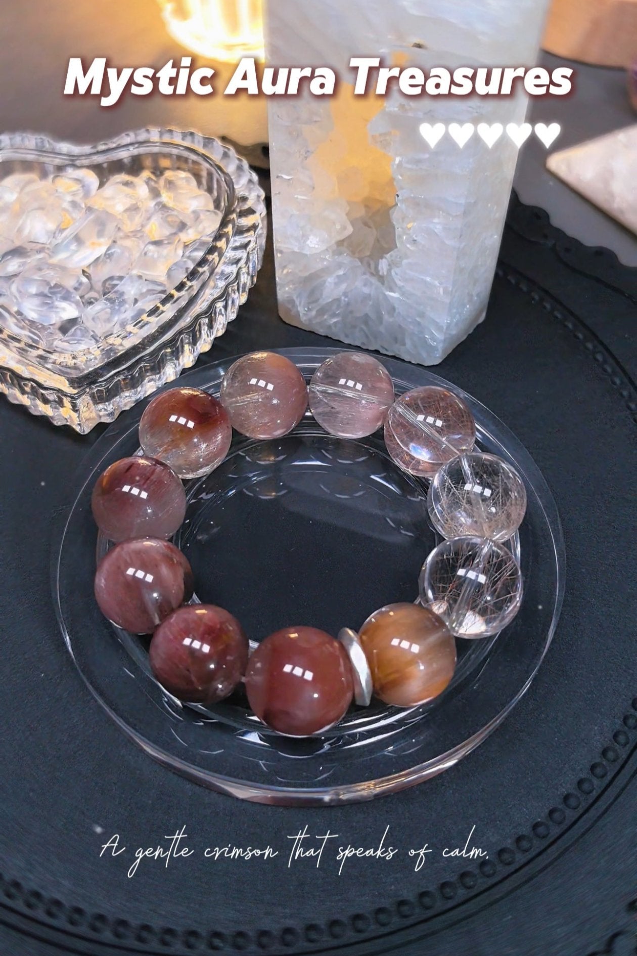 Gradient Bracelet with Pink Purple Rutilated Quartz and Frosted Hair Crystal