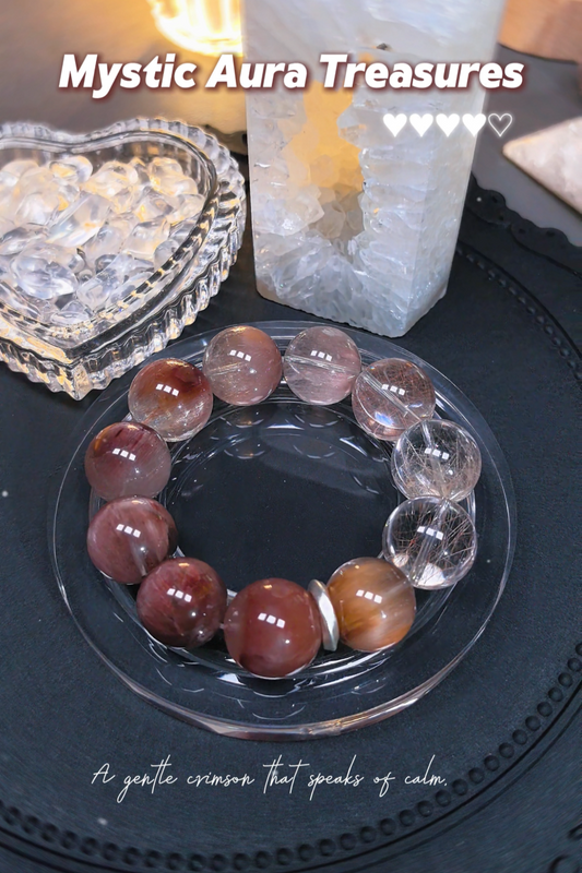 Yellow-Tinged Purple-Pink Rabbit Hair, Silver Rutilated and Frosted Quartz Bracelet