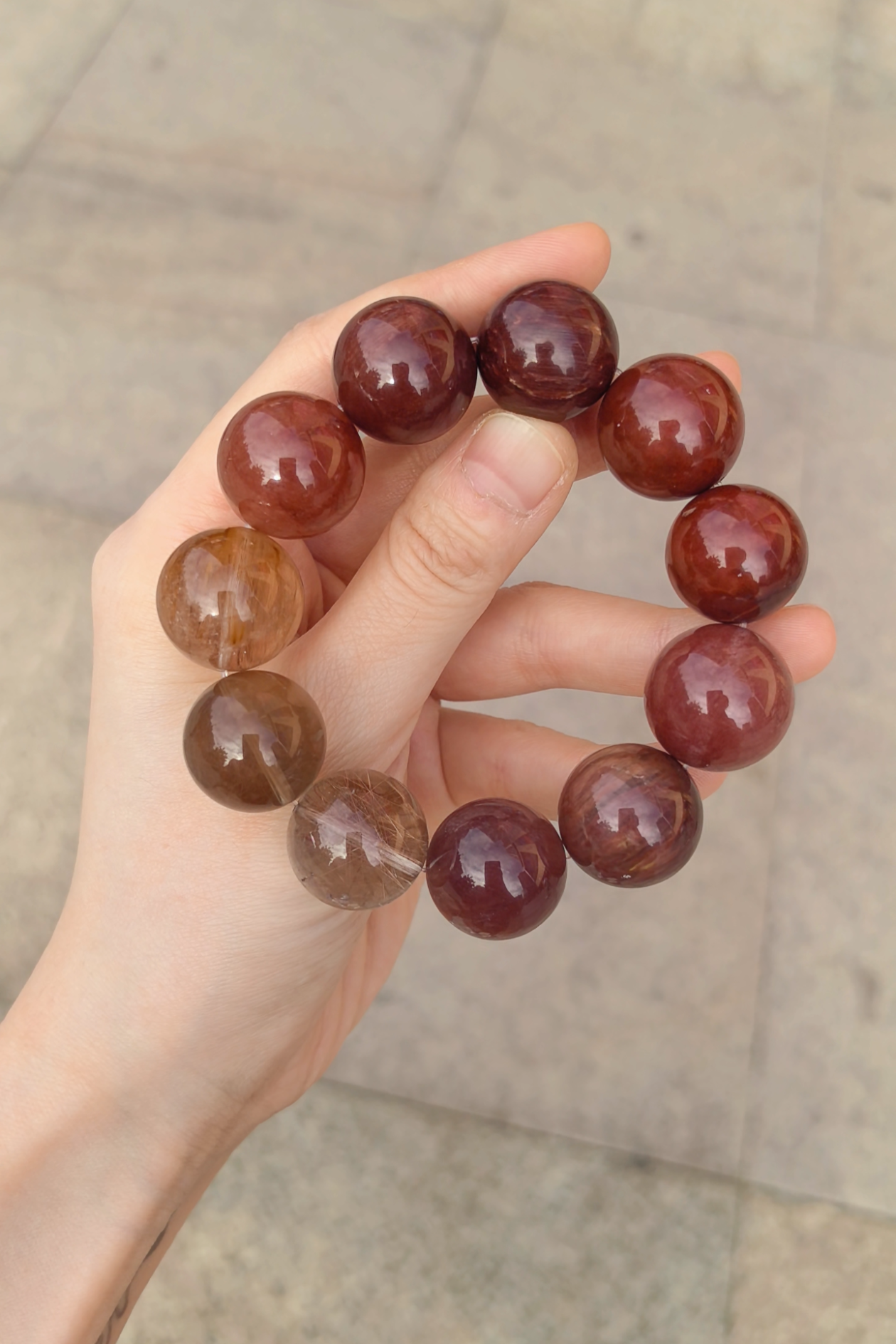 Gradient Red Rabbit Hair Quartz Bracelet