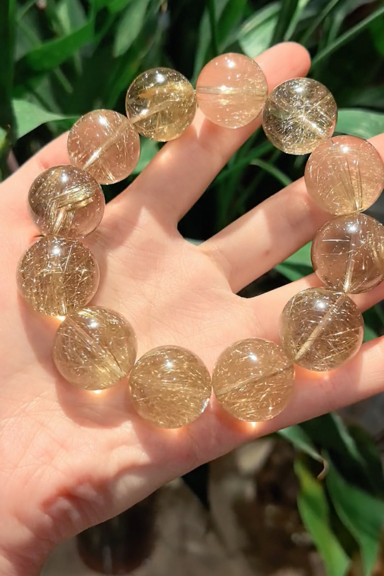 Golden Rutilated Quartz Bracelet, 19mm Beads