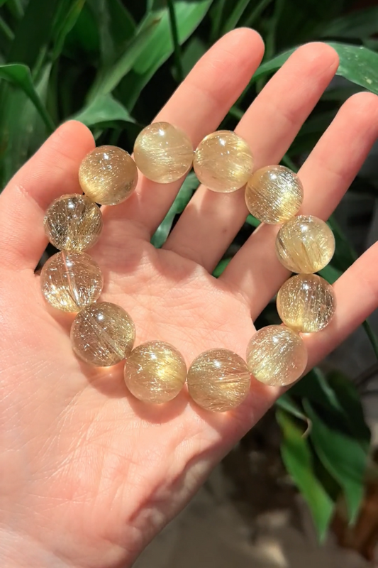 15+mm Golden Rutilated Quartz Crystal Bracelet