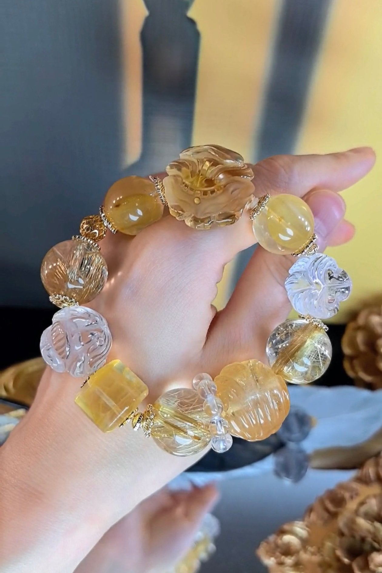 Citrine and Rutilated Quartz Bracelet