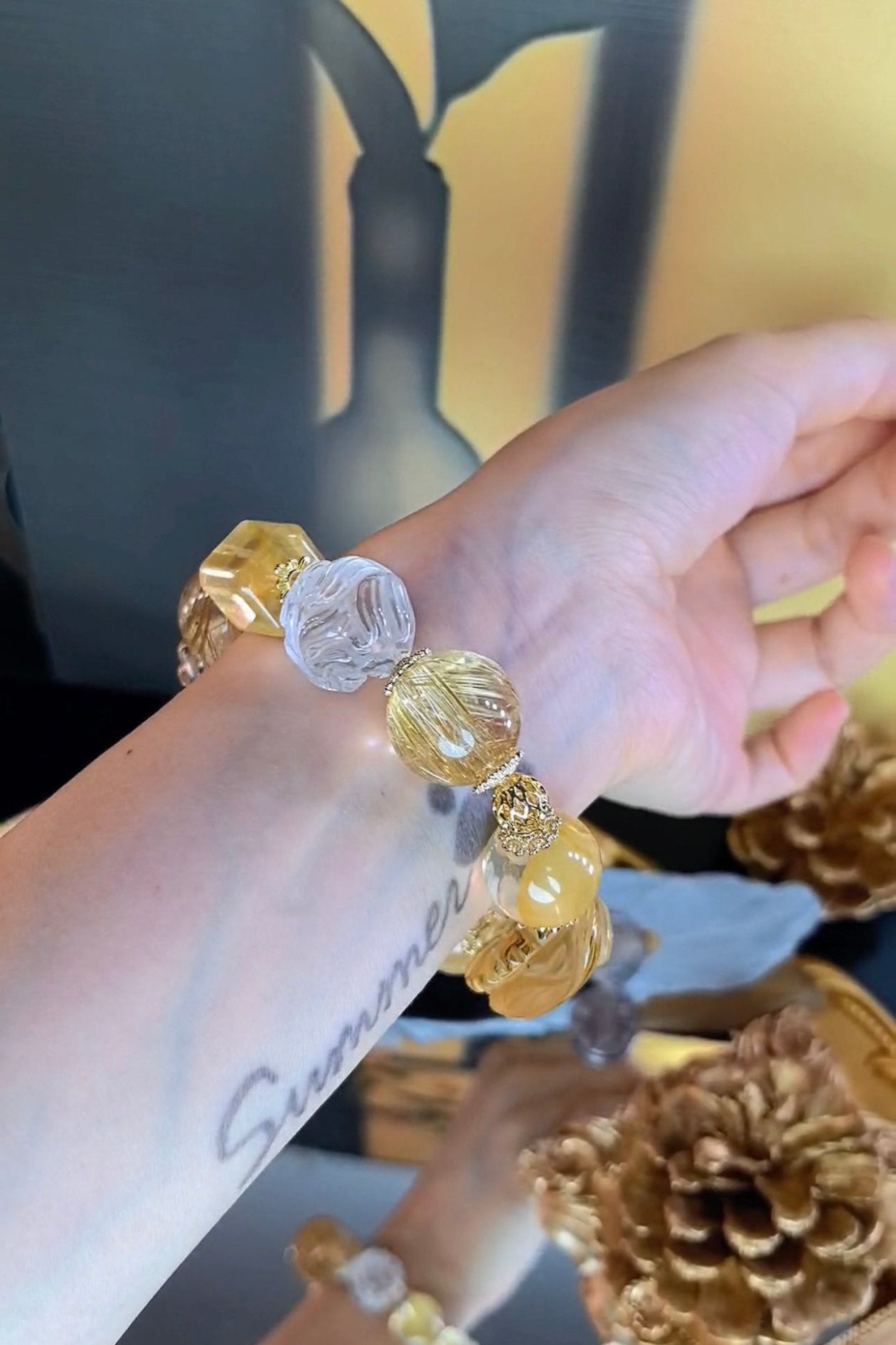 Citrine and Rutilated Quartz Bracelet