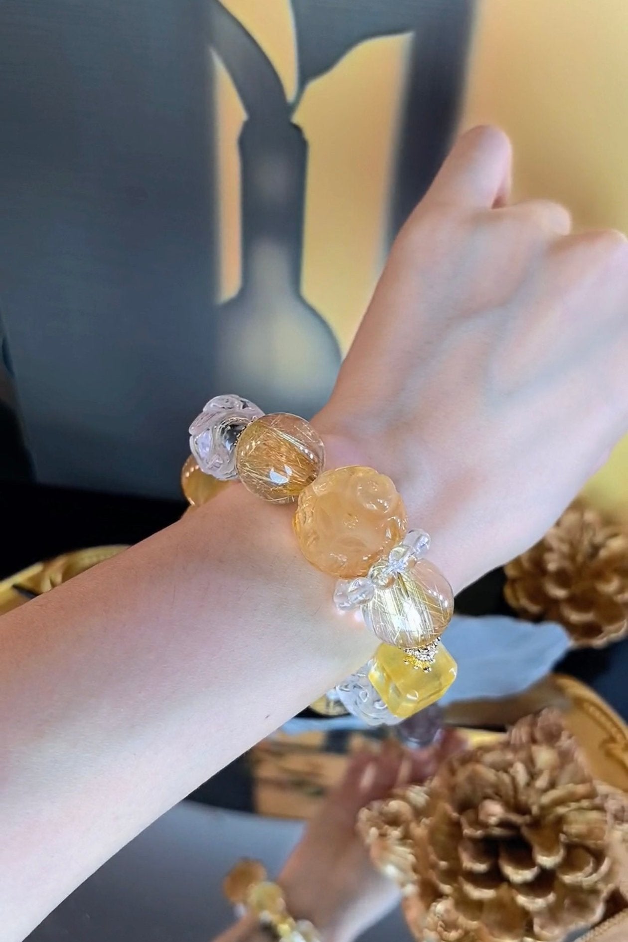 Citrine and Rutilated Quartz Bracelet