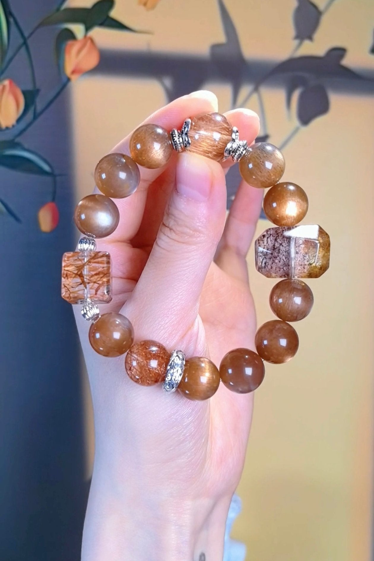 Golden skeletal quartz Crystal Bracelet