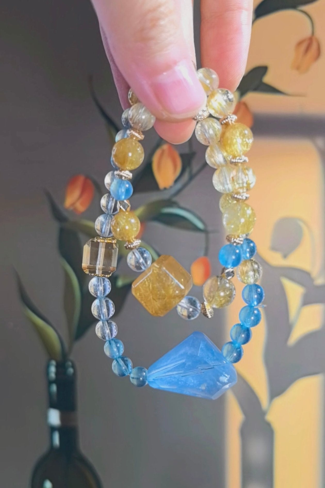 DIY Crystal Bracelet with Kyanite, Golden Rutilated Quartz, Aquamarine, and Citrine