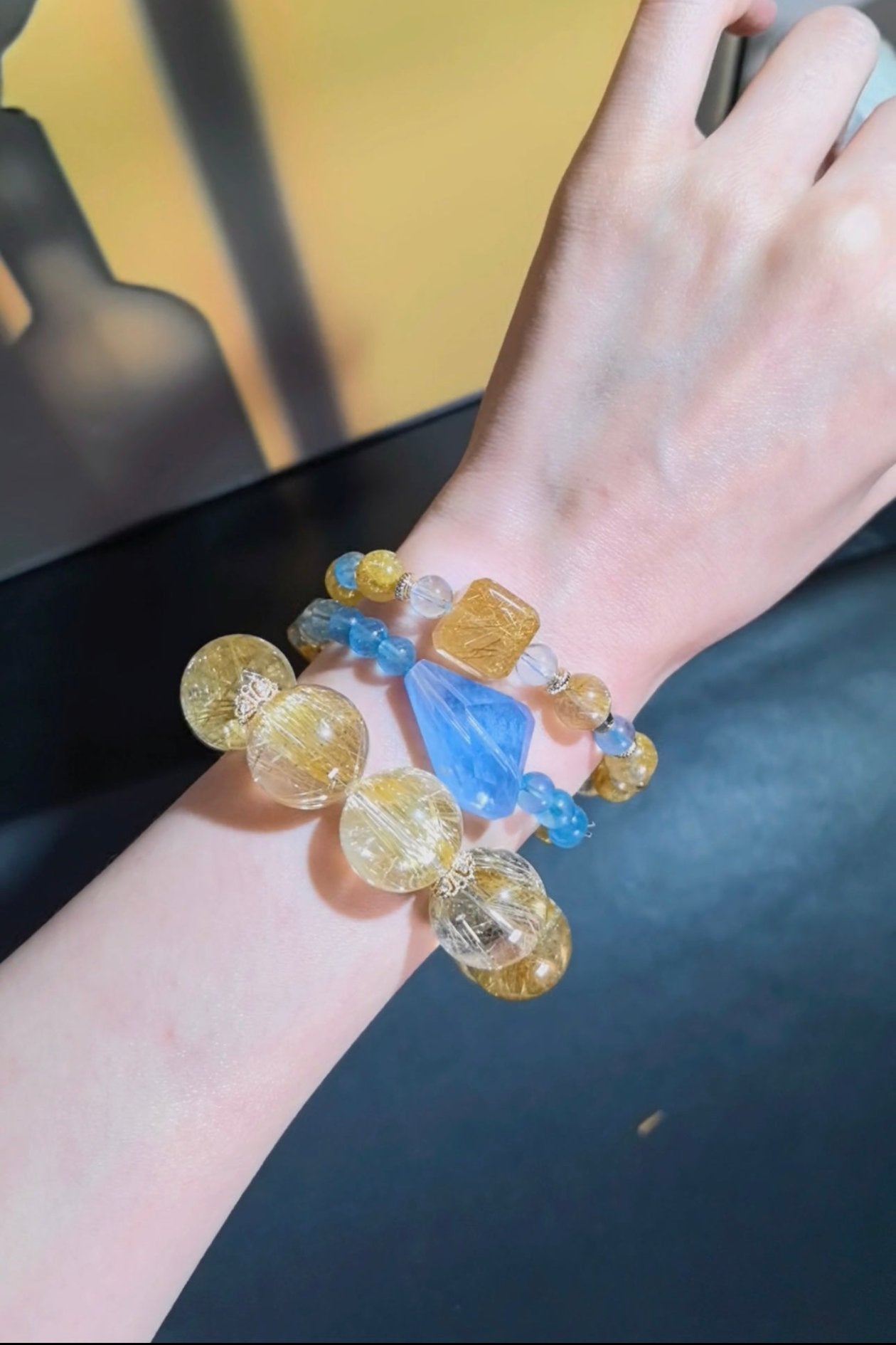 DIY Crystal Bracelet with Kyanite, Golden Rutilated Quartz, Aquamarine, and Citrine