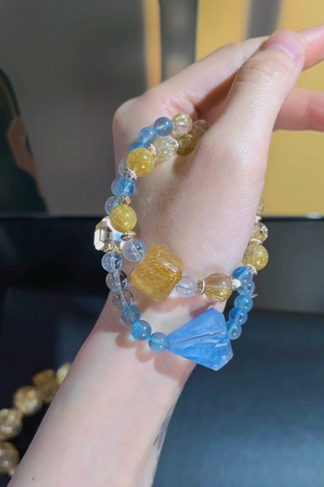 DIY Crystal Bracelet with Kyanite, Golden Rutilated Quartz, Aquamarine, and Citrine