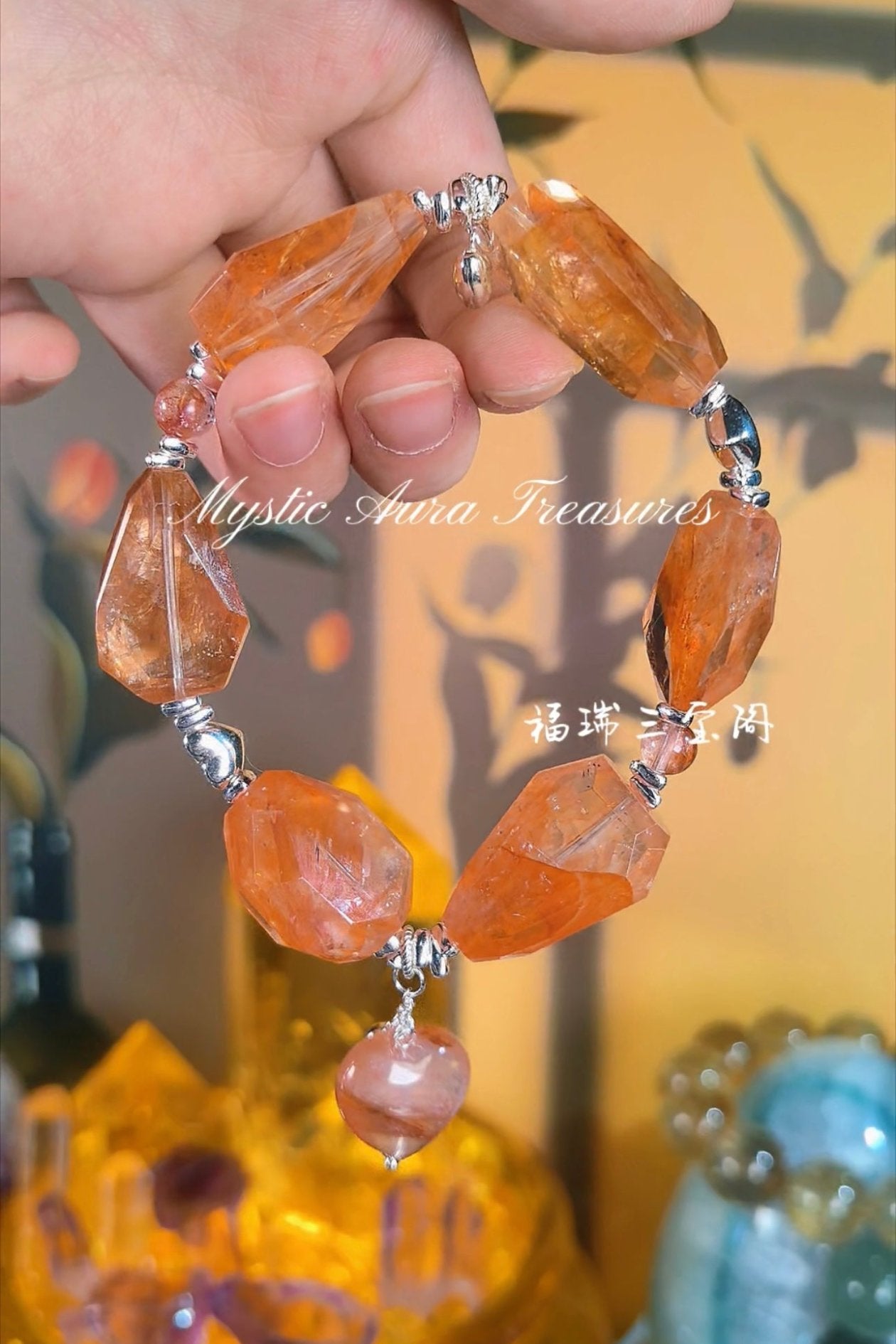 Floral Inclusion Crystal DIY Bracelet with Silver Accents