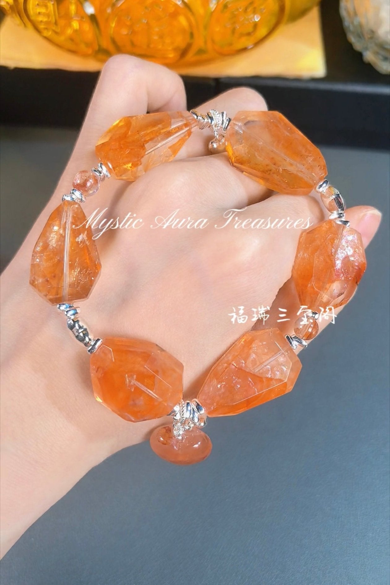 Floral Inclusion Crystal DIY Bracelet with Silver Accents