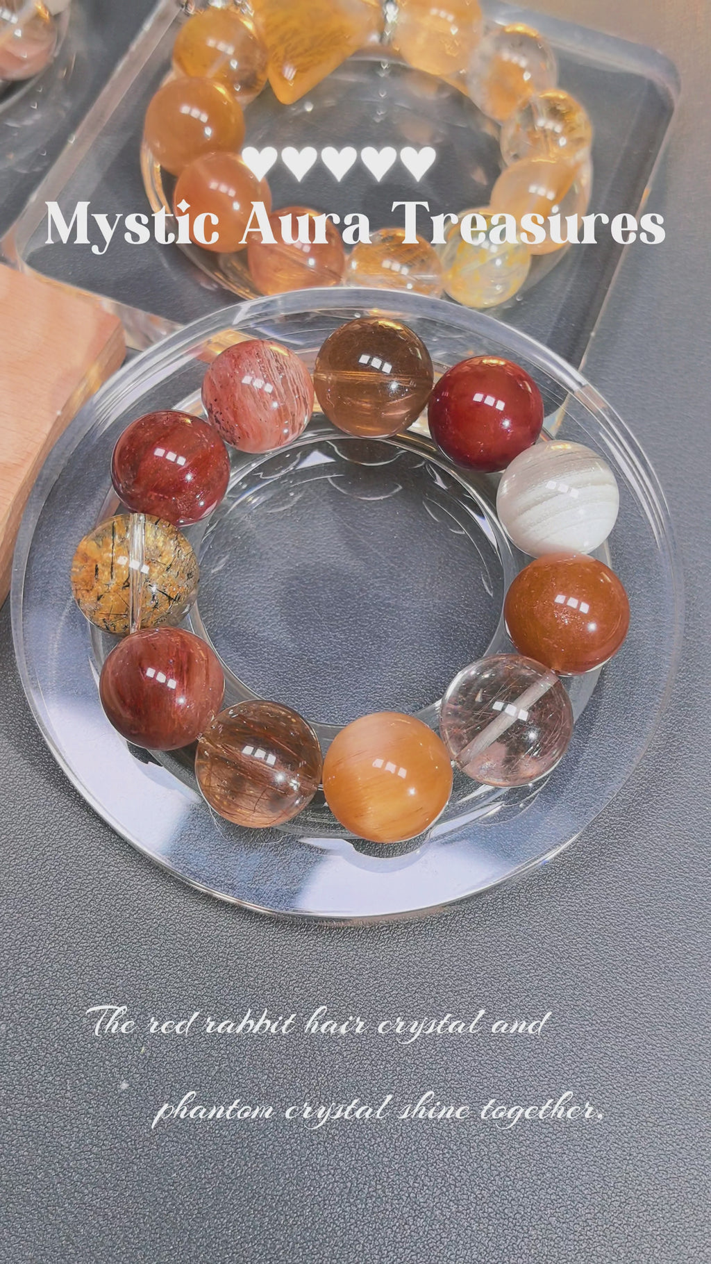 Multicolor Rabbit Hair Quartz and Phantom Quartz Natural Crystal Bracelet